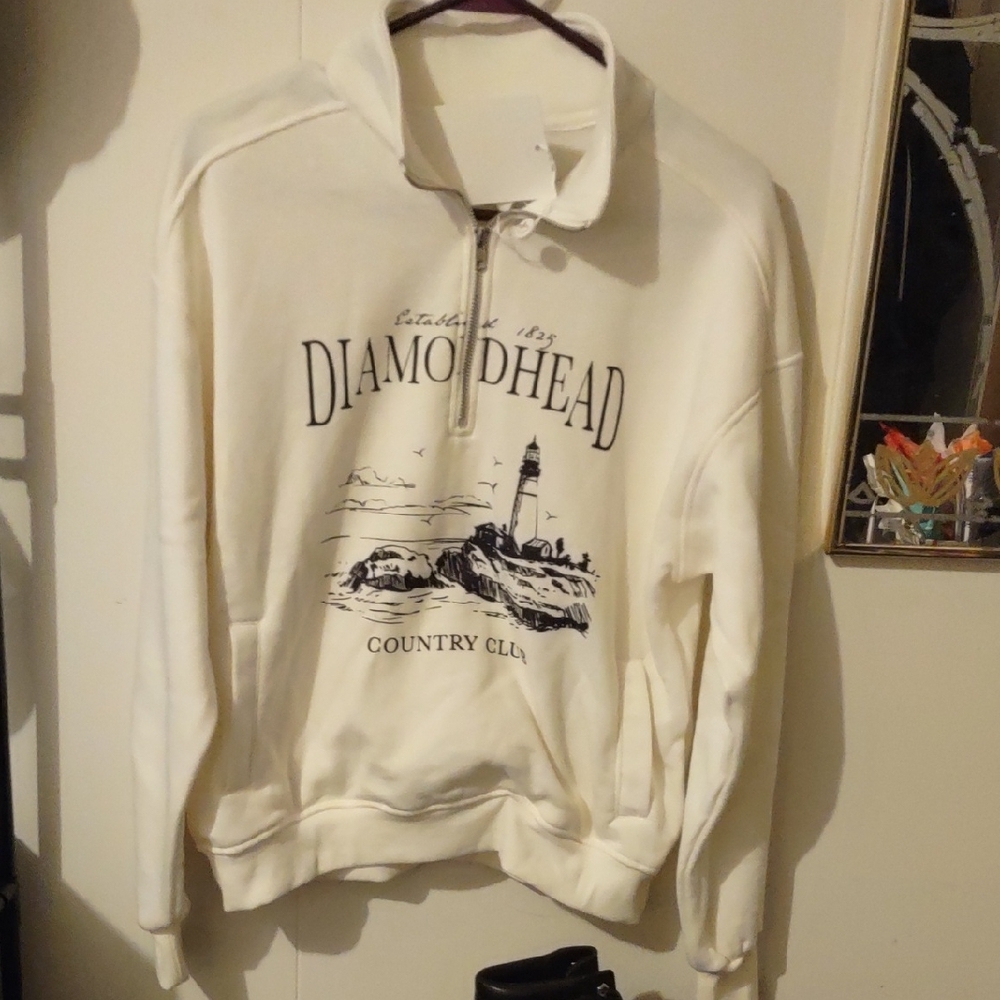 Diamond Supply Co. Men's White Zip-Up Sweater